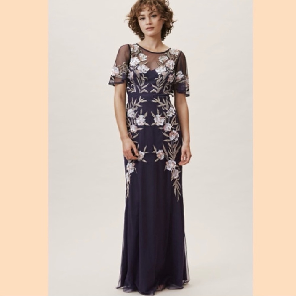 Aidan Mattox Purple Flutter Sleeve Maxi Dress